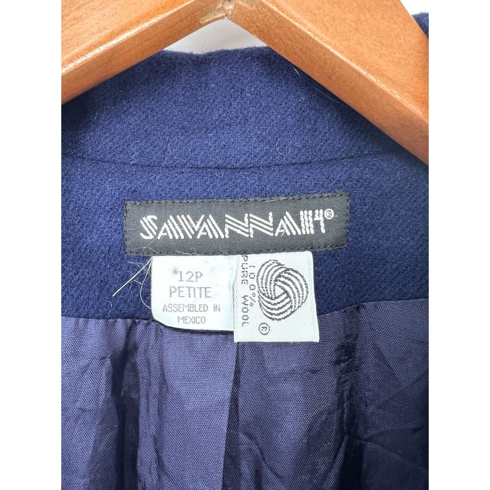 Vintage Women's Savannah Woold Blazer Dark Blue Wool One Gold Button Size 12P - Picture 4 of 8